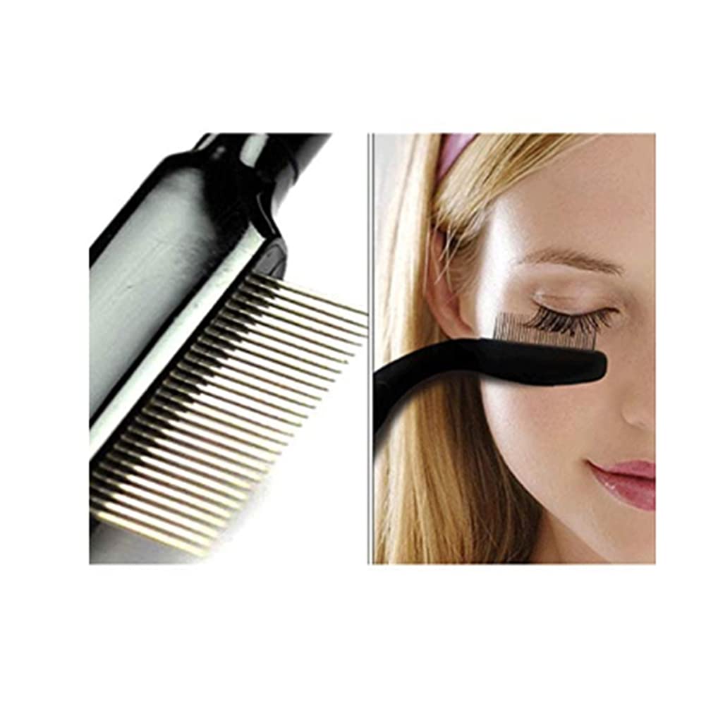 1 Pcs Foldable Stainless Steel Teeth Lash Comb & Eyebrow Shaper - Professional Mascara Comb & Eyebrow Brush for Perfect Makeup Application (Black) - Ideal for Eyelash Extension, Eyebrow Grooming & Makeup Kit Organization