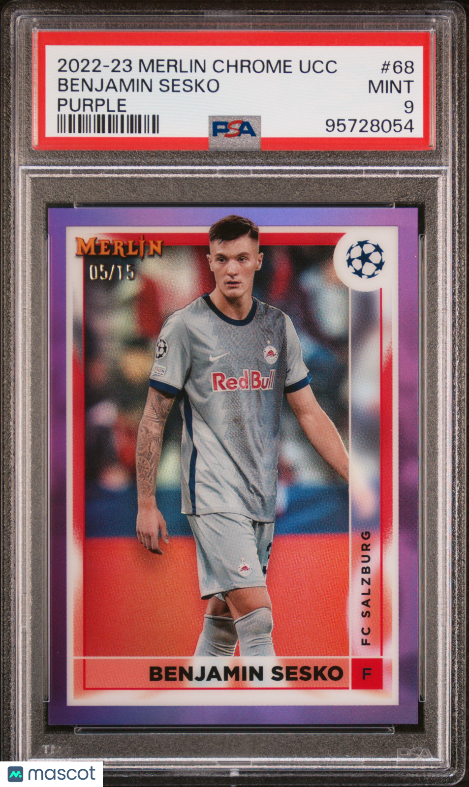 2022-23 Merlin Chrome UEFA Benjamin Sesko #68 Purple Refractor PSA 9 Gem Mint - Rare Soccer Trading Card for Collectors & Investors, Perfect for Display, Gifts, and Portfolio Diversification