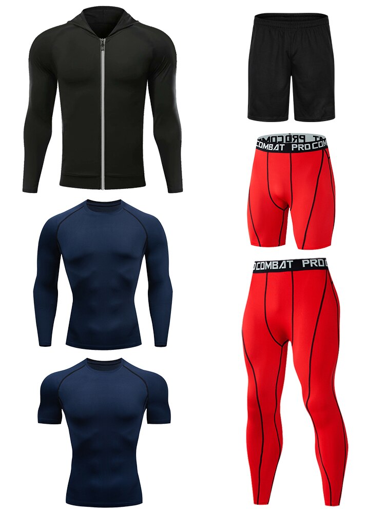 6-Piece Men's Compression Tracksuit Set - Gym Workout, Running & Fitness Training Clothes - Moisture-Wicking Sports Wear for Jogging & Active Lifestyle