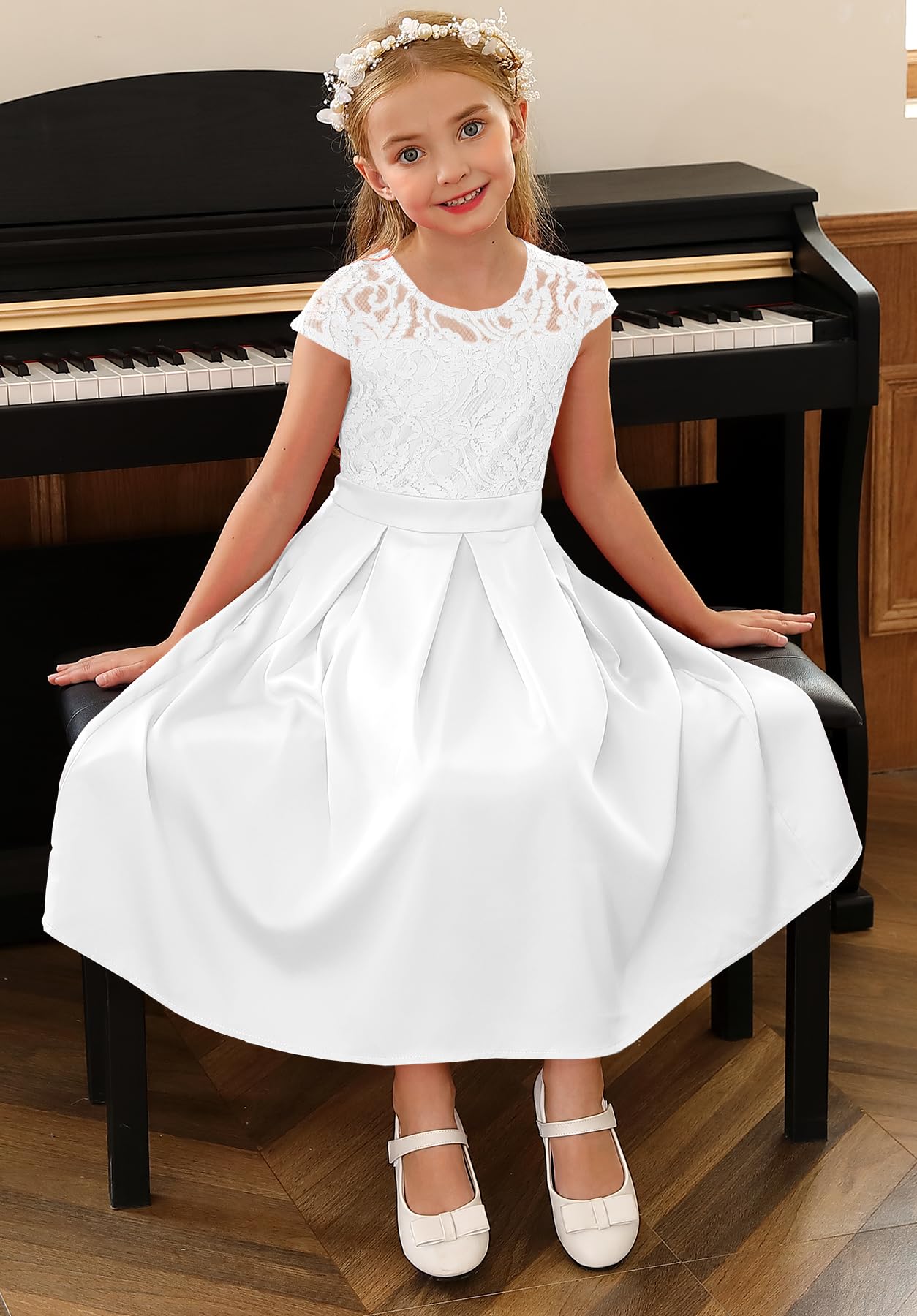 HOSIKA Elegant Flower Girl Dress - Lace Satin A-Line Bridesmaid Princess Gown for Weddings, Birthday Parties & Special Occasions | Perfect for Flower Girls, Pageants & Formal Events