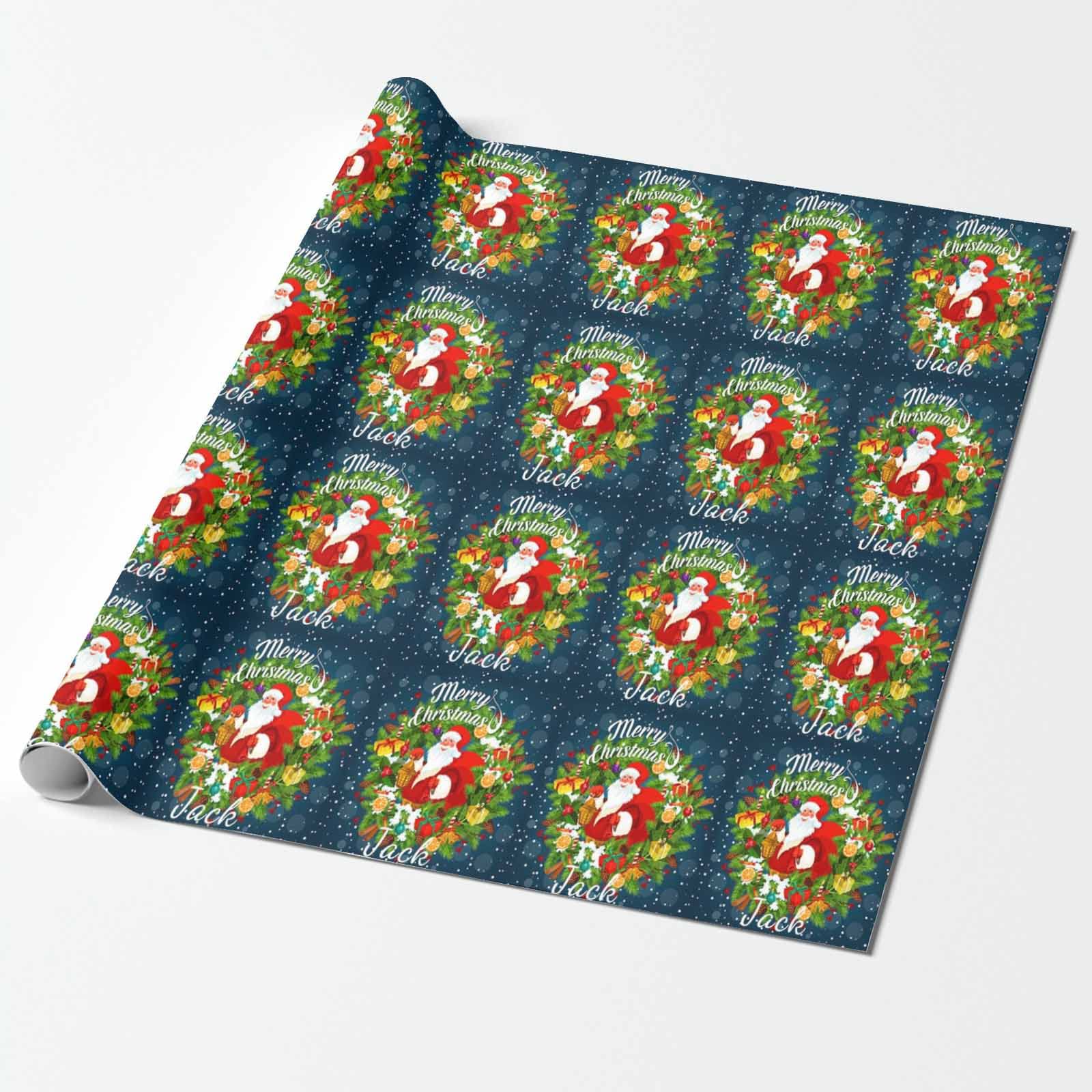 Personalized Christmas Wrapping Paper with Custom Name - Santa Claus & Wreath Design - 5 Rolls (58x23 inches) - Perfect for Gifts to Wife, Husband, Boyfriend, Girlfriend - Ideal for Holiday Presents, Secret Santa & Family Gift Exchanges