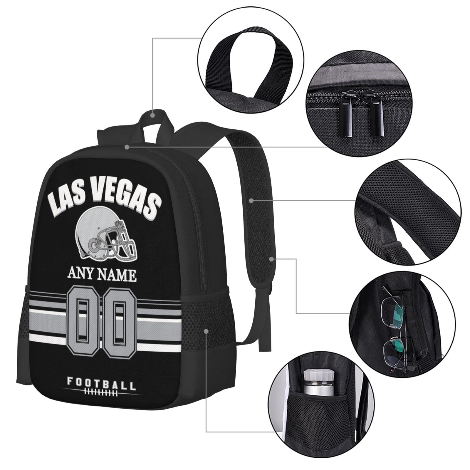 Custom Las Vegas Backpack for Men & Women - Personalized Football Style Backpack with Name & Number - Unique Fan Gift for Game Day, Travel & School