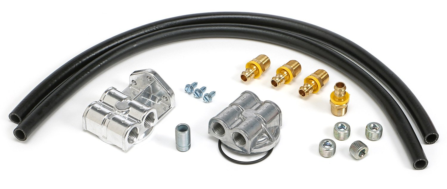 TRANS-DAPT PERFORMANCE Oil Filter Relocation Kit - 90 Degree & Horizontal Mount (Part #1820) for Improved Engine Access & Maintenance