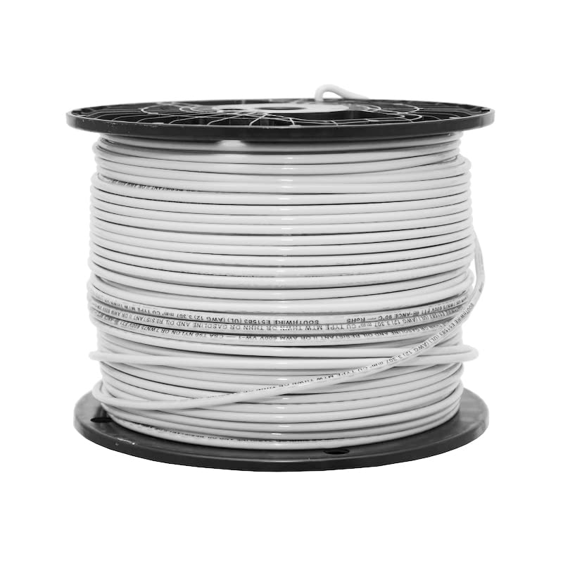 Paladin 12 AWG Gauge Copper Stranded THHN/THWN Building Wire - 500 FT Roll, 600 Volt, UL Listed (White) - Perfect for Residential & Commercial Electrical Wiring Projects