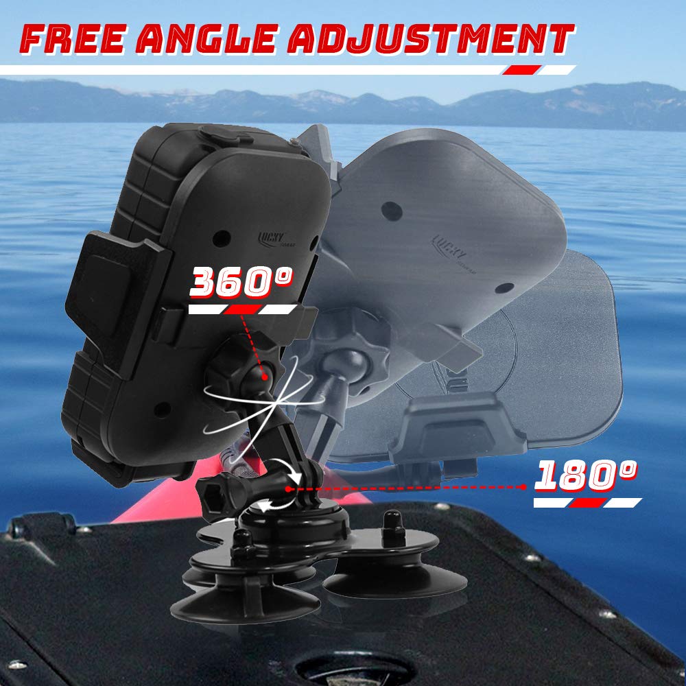 Universal Car Phone Mount Holder with Strong Suction Cup - Compatible with Dashboard & Windshield for Cars, Trucks, Boats, Kayaks - Perfect for GPS Navigation, Fishing & Marine Use