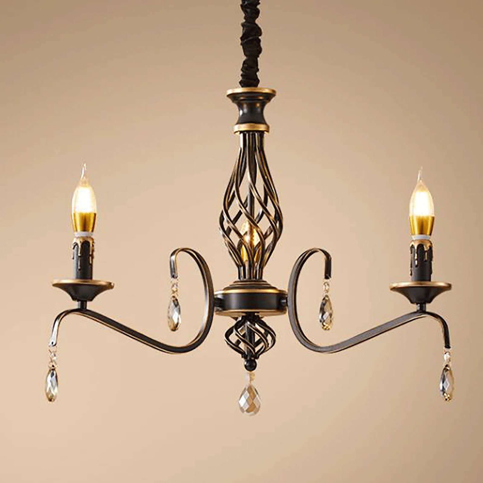 LKJHSDFG 3-Light Farmhouse Chandelier - Industrial Ceiling Pendant Light with Crystal Accents for Dining Room, Living Room, Kitchen, Bedroom & Foyer - Rustic Home Decor Lighting Fixture for Farmhouse, Cottage & Vintage Style Interiors
