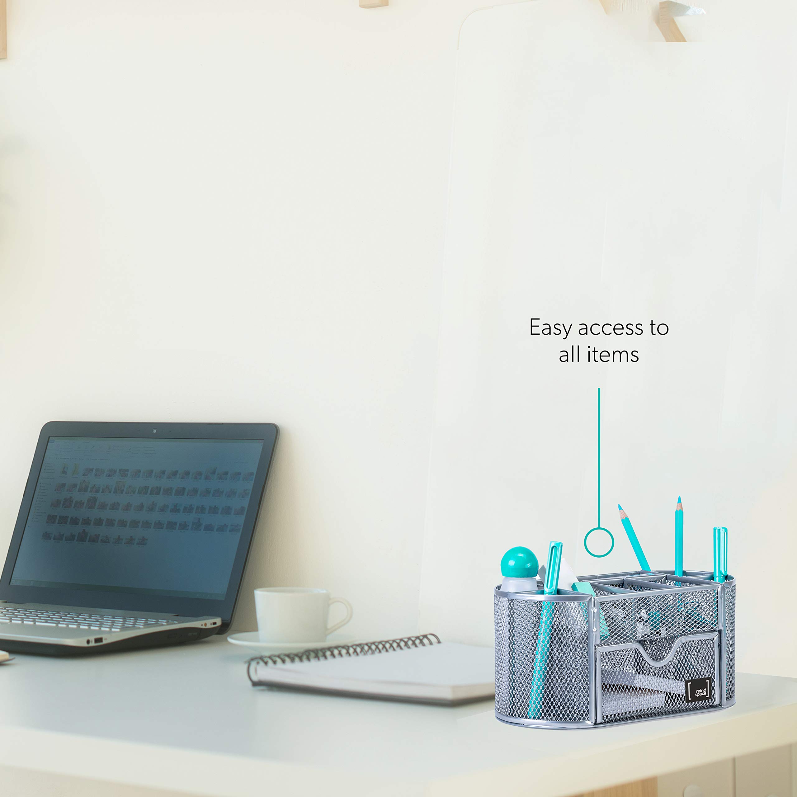 Mesh Desk Organizer with 8 Compartments & Drawer - Office Storage for Pens & Accessories | Workspace Essentials