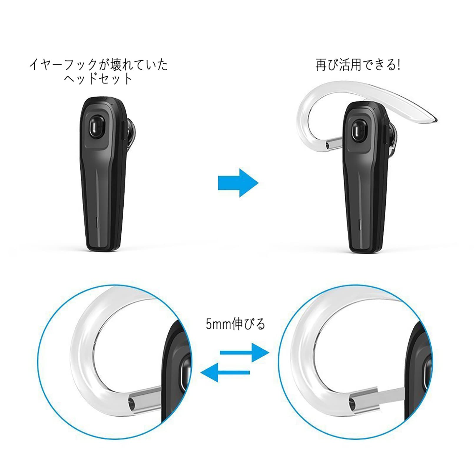 360° Rotatable Soft Silicone Ear Hooks for Bluetooth Headsets - 5Pcs Universal Anti-Slip Sports Clips (6mm, Transparent) - Perfect for Running, Gym Workouts & Outdoor Activities