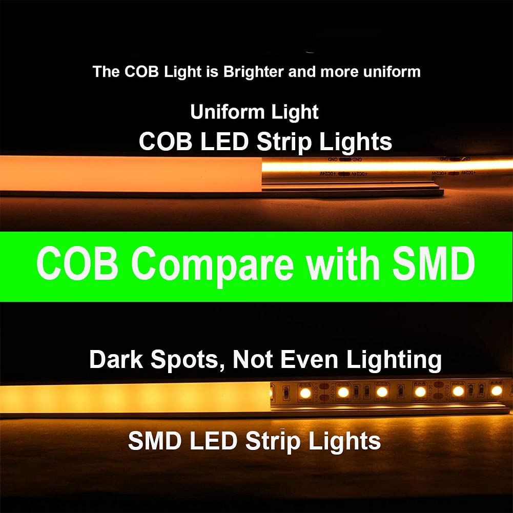 16.4ft/5m Super Bright COB LED Strip Lights - 2640 LEDs, 52800LM, 12V Dimmable Tape Light - Even Lighting for Home, Kitchen, Bedroom, Cabinet - Natural White 4500K (Non-Waterproof)