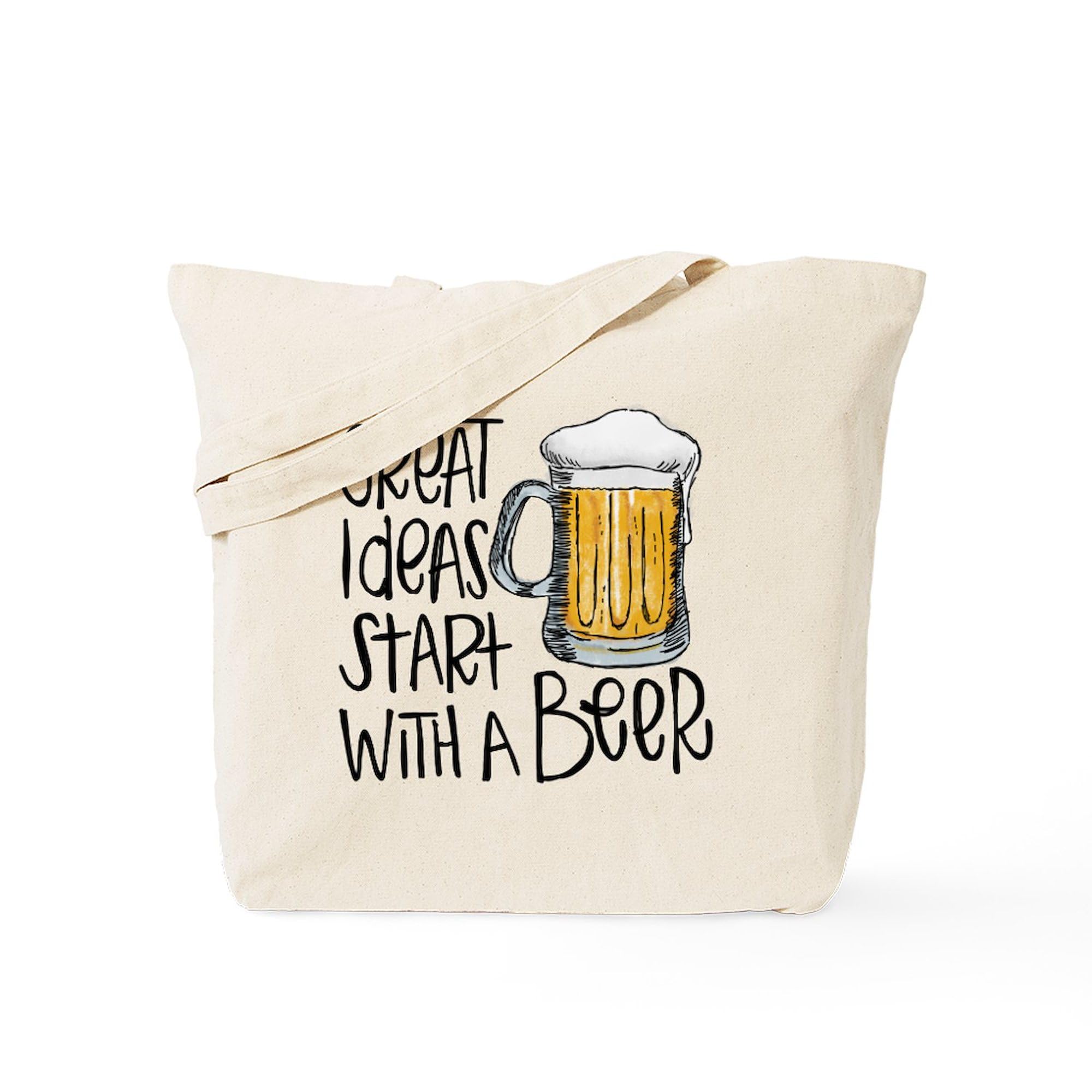 Great Ideas Start With A Beer - Natural Canvas Reusable Shopping Tote Bag | Eco-Friendly Grocery & Beach Bag for Men & Women | Perfect for Shopping, Picnics & Daily Use
