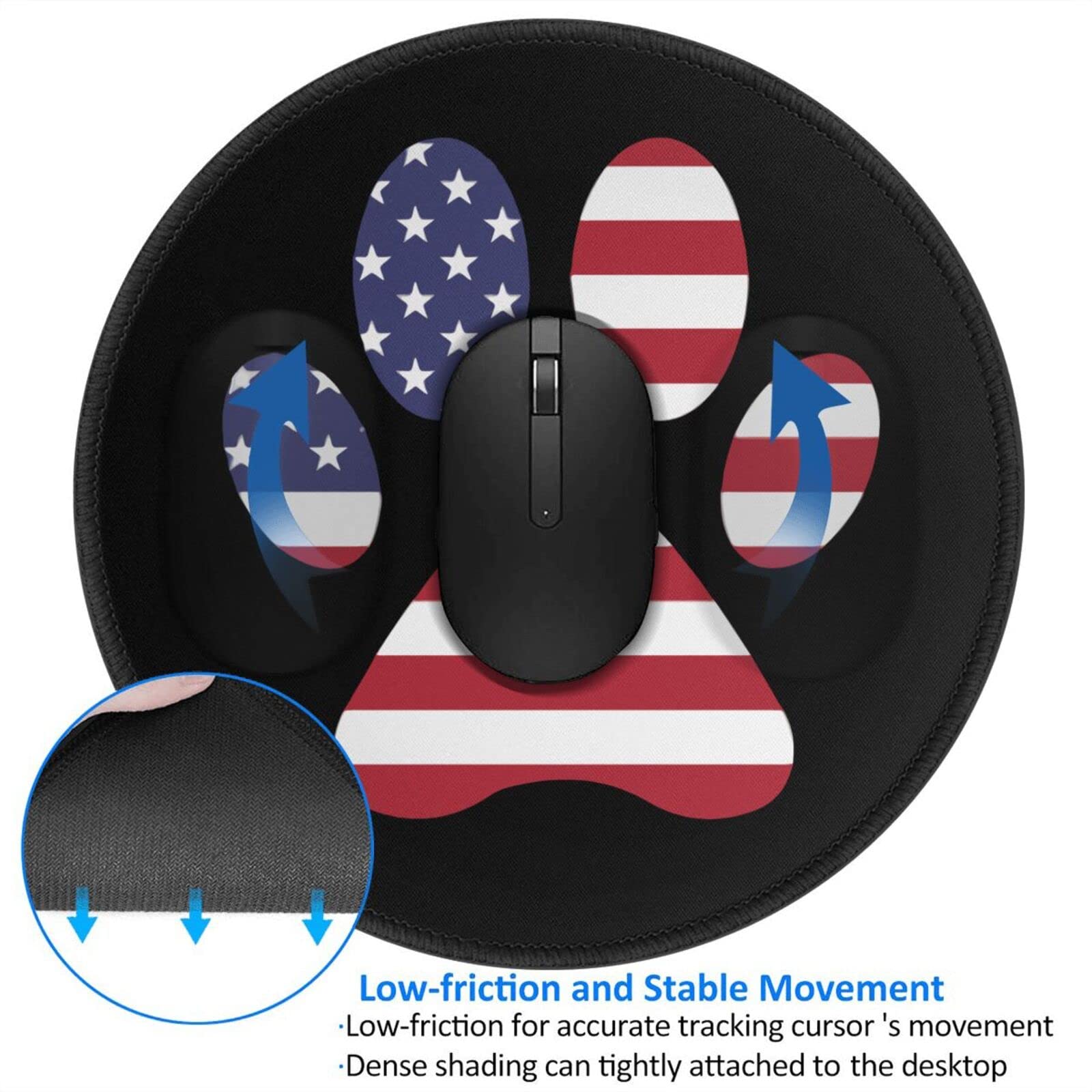 American Flag Dog Paw Mouse Pad - Non-Slip Round 8 Inch Set of 2 - Personalized Computer Mousepad for Laptop, Office & Home - Patriotic Pet Accessory for Work, Gaming & Daily Use