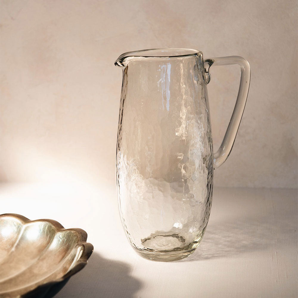 Premium Dimpled Glass Pitcher with Ergonomic Handle - 68oz Iced Tea & Lemonade Pitcher for Summer Drinks, Entertaining & Outdoor Parties