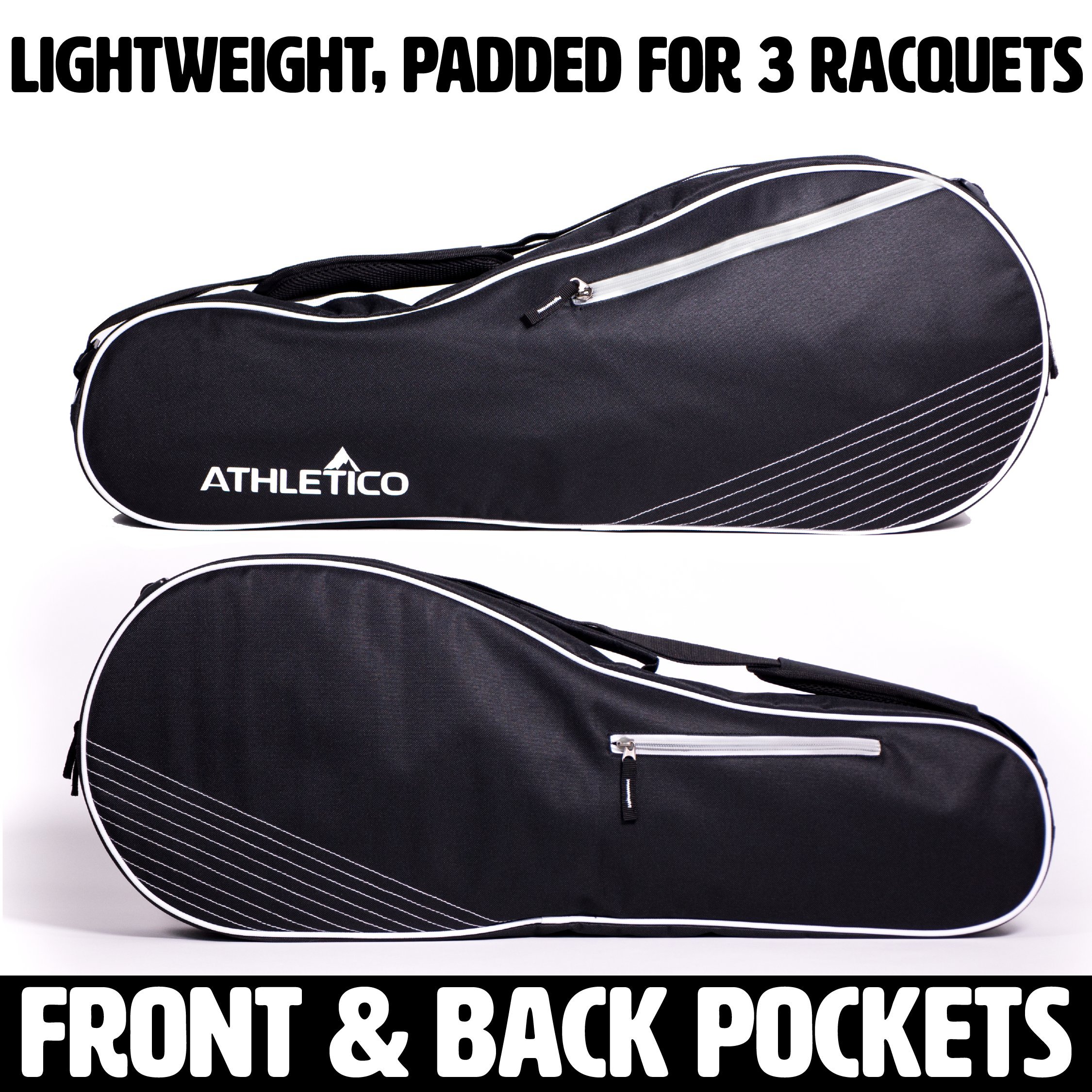 Athletico 3 Racquet Tennis Bag - Padded Protective Case for Tennis Rackets | Lightweight Durable Sports Gear for Professional & Beginner Players | Unisex Design for Men, Women & Youth | Perfect for Court Training, Matches & Travel