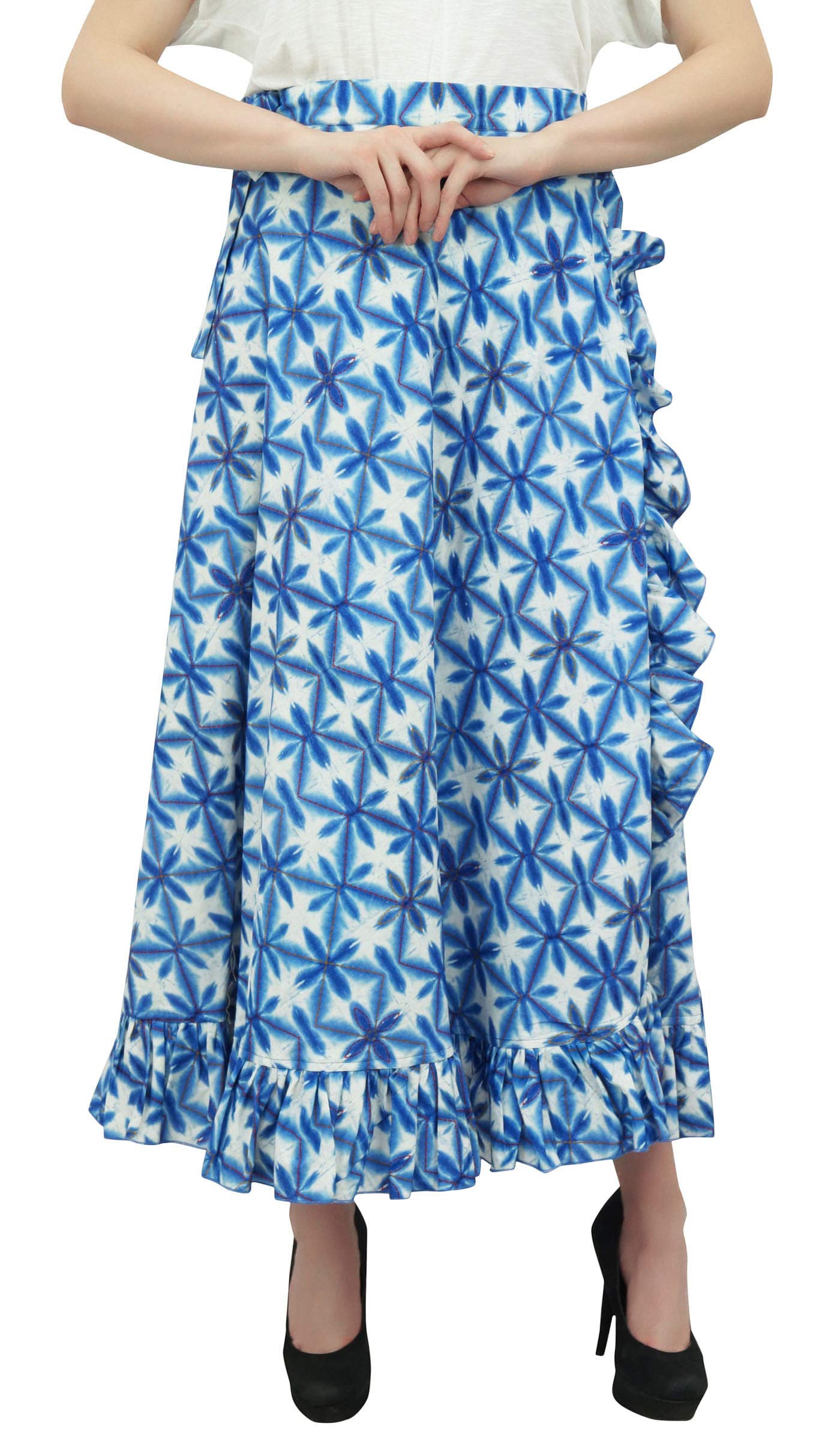 Women's Plus Size Printed Cotton Magic Wrap Skirt - Single Layer Ruffled Design | Perfect for Beach, Vacation & Summer Outfits