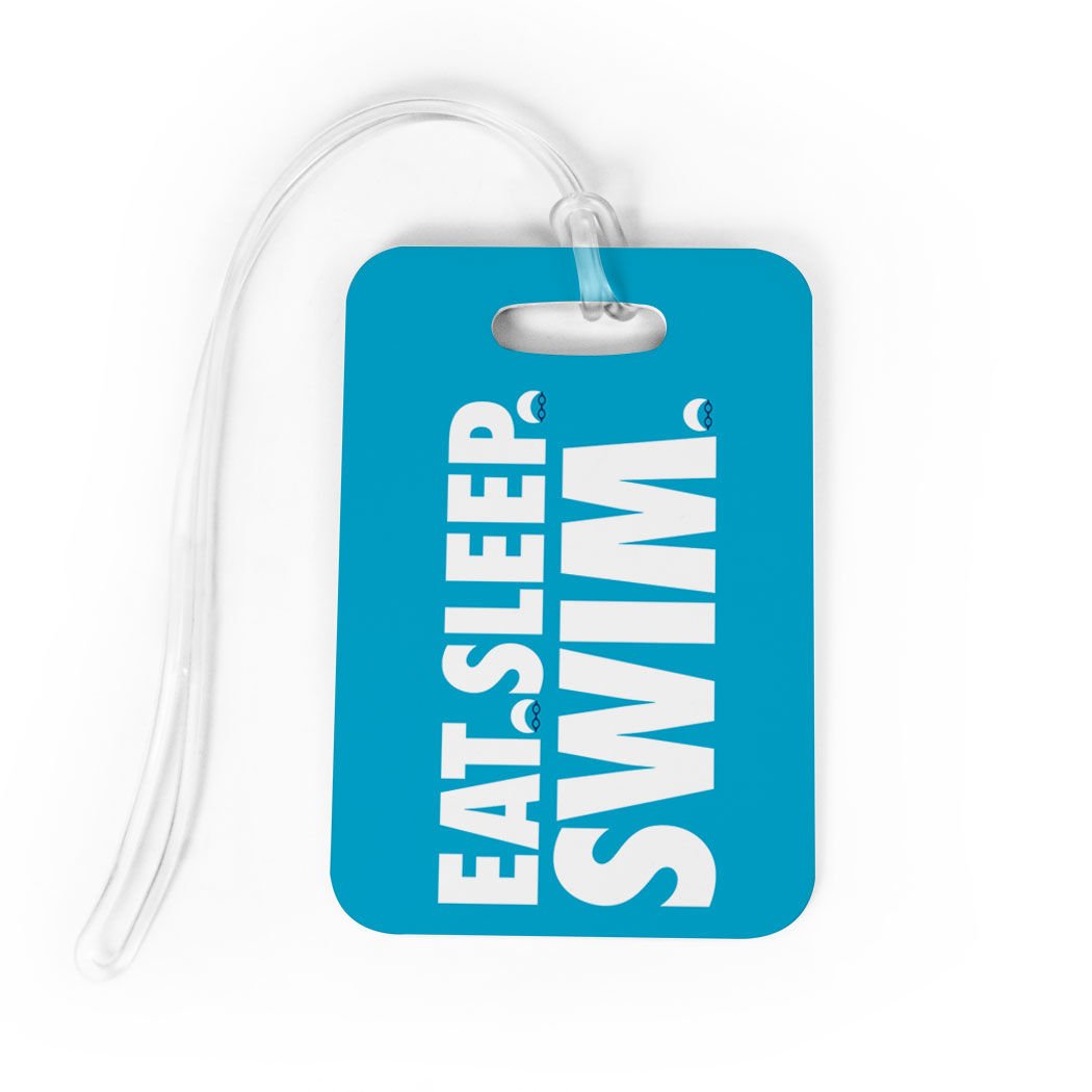 Swimming Luggage Tag & Bag Tag - Customizable Personal Info on Back - Medium Size Aqua Color - Perfect for Swim Meets, Travel & Pool Accessories