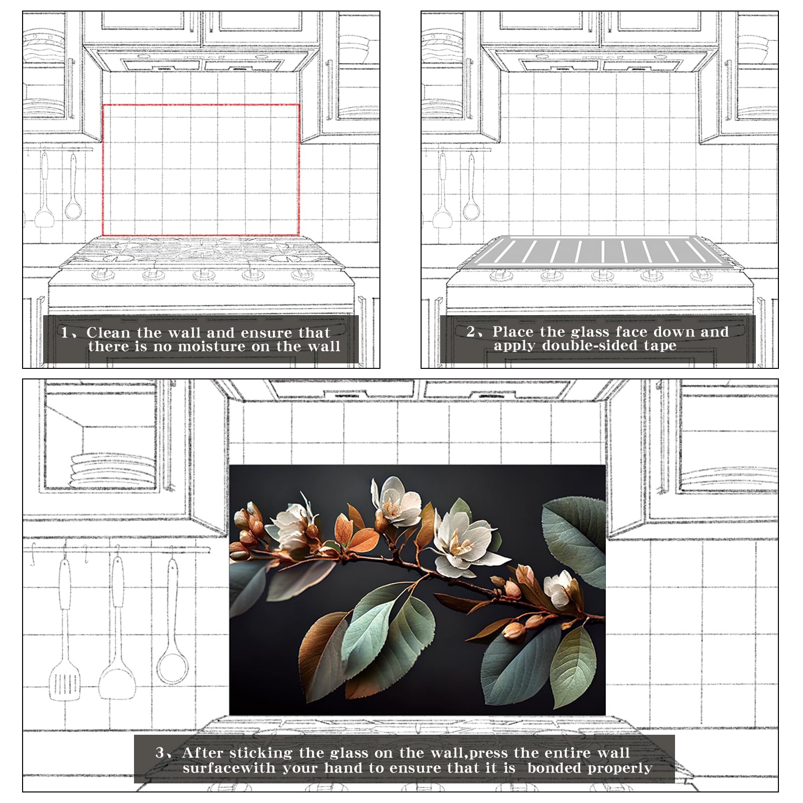 Tempered Glass Kitchen Backsplash - 60x60cm Splash Guard for Stove & Sink