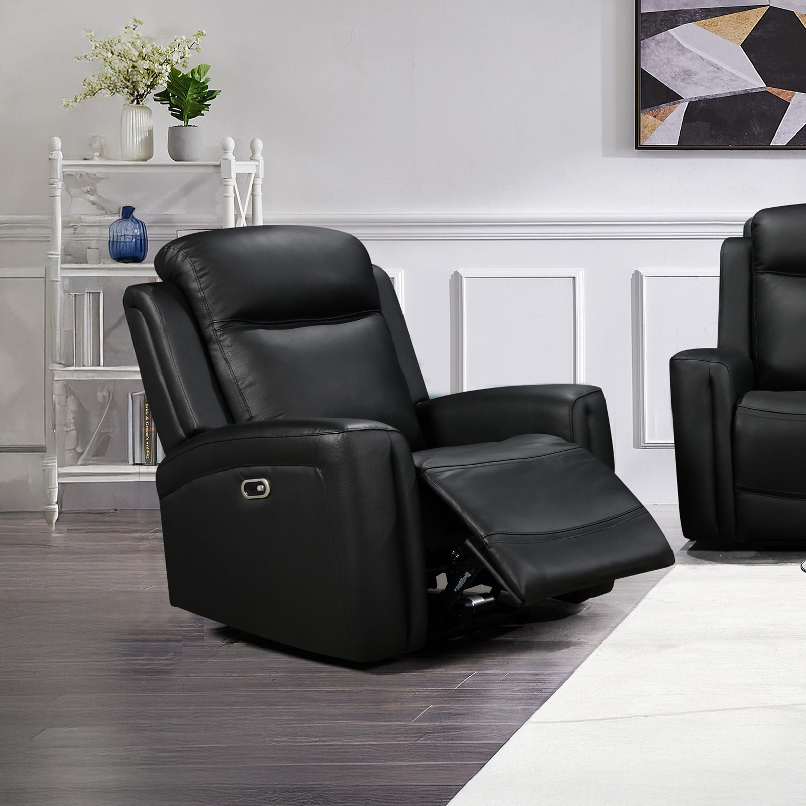 1 Seater Electric Recliner Chair - Genuine Leather/PU Black Massage Sofa for Living Room, Home Theater & Office - Power Lift Reclining Lounge Chair with USB Charger & Cup Holders