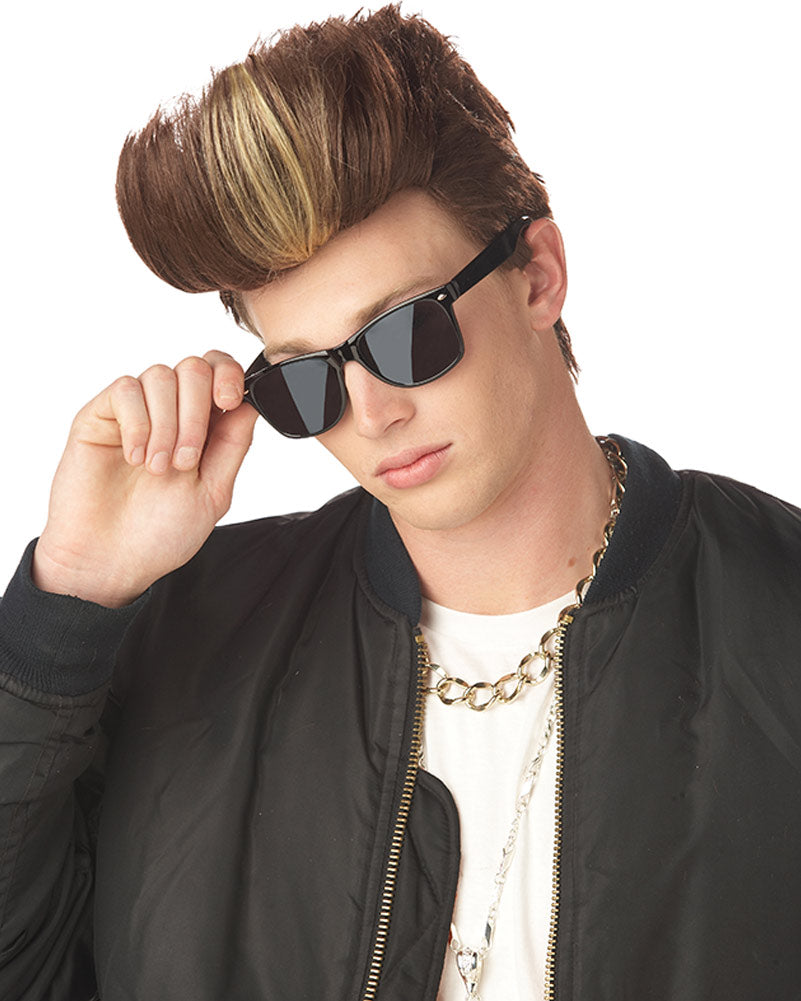 80s MC Poser Short Brown Wig - Retro Disco Party Costume Wig for Women & Men - Perfect for Halloween, Cosplay, and Themed Parties