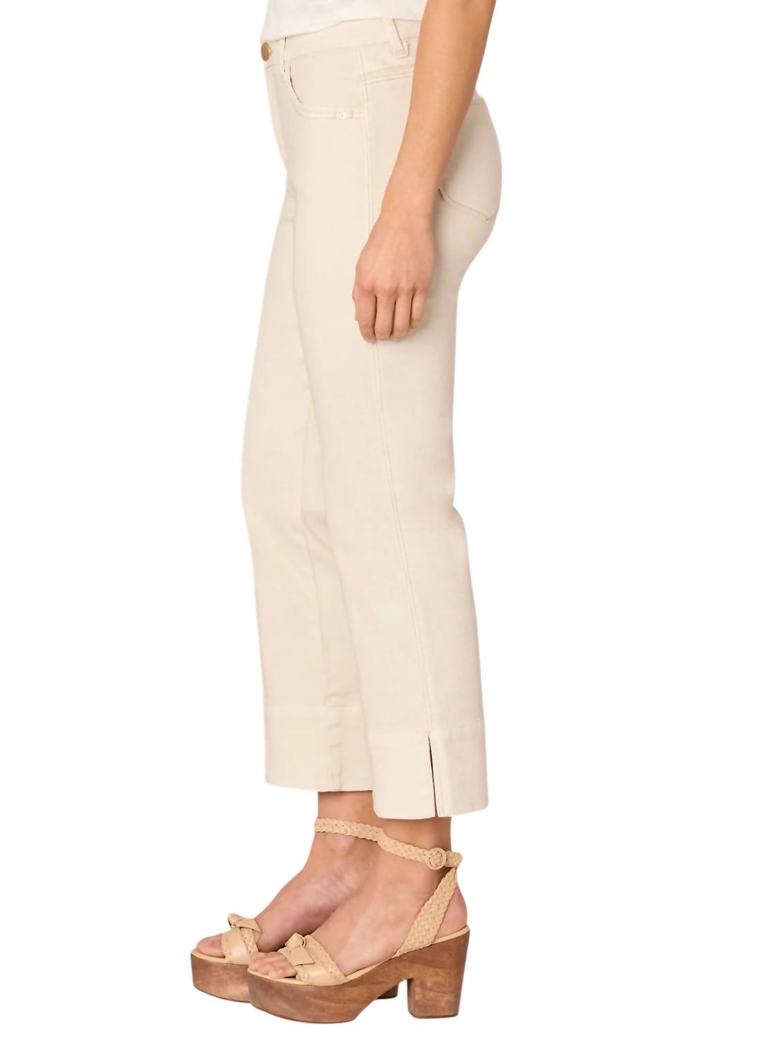 Absolution Comfortable Seam Slit Hem Kick Flare Pants in Ecru - Women's High Waisted Wide Leg Trousers for Work, Office & Casual Outfits