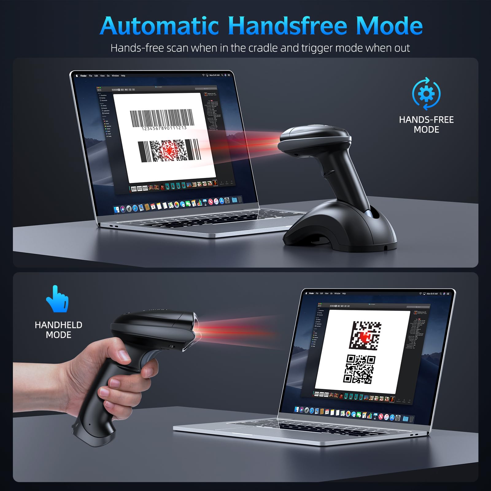 TEEMI 1D 2D Bluetooth Barcode Scanner - Wireless QR Code Reader with USB Charging Cradle | Omnidirectional Scanning for Driver's License, Digital Coupons & Postal OCR | Perfect for Retail Stores, Warehouses & Inventory Management
