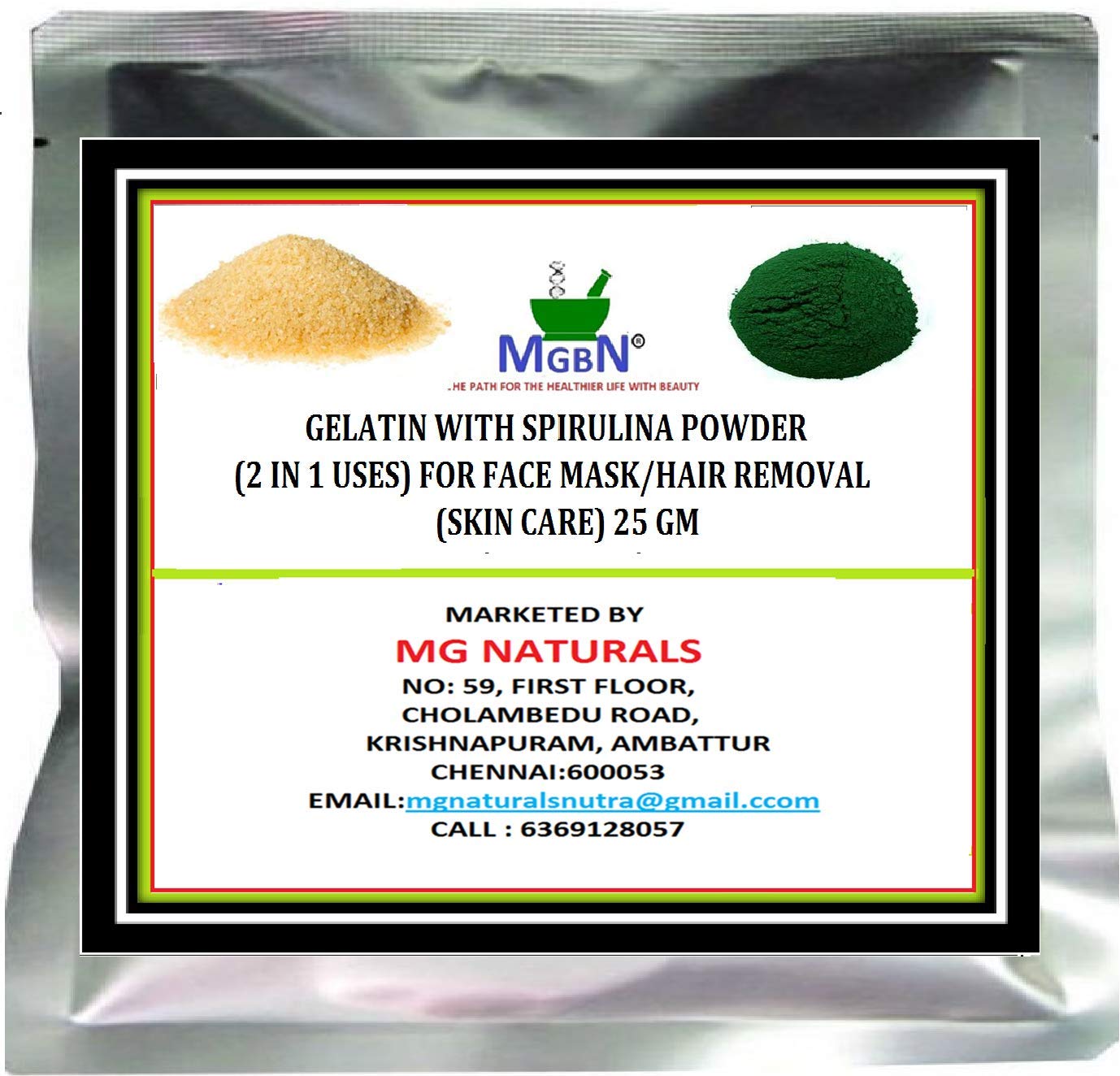 Organic Spirulina & Gelatin Powder (25g) - 2-in-1 Face Mask & Hair Removal for Glowing Skin | Natural Skincare & Beauty Treatment for Home Spa Days