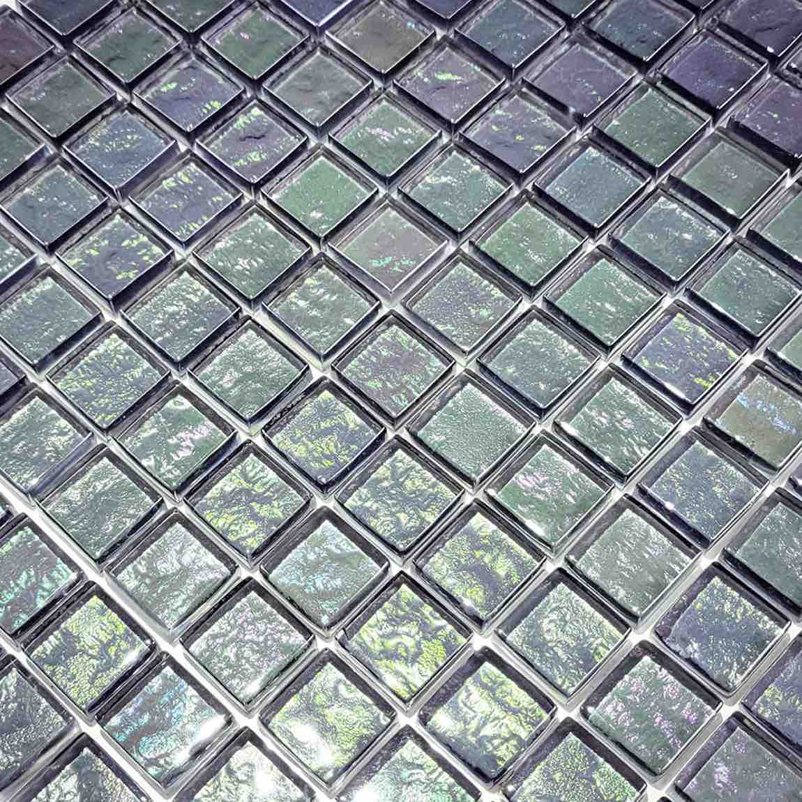 Iridescent Clear Glass Pool Tile Charcoal 1x1 - Stunning Mosaic Tiles for Swimming Pools, Backsplashes & Bathroom Walls | Waterproof & Durable for Indoor/Outdoor Use
