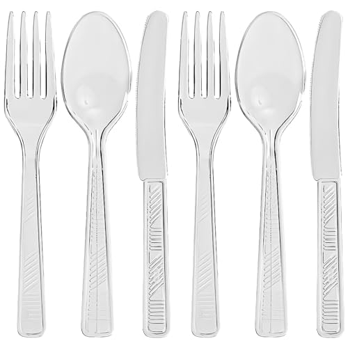 300-Piece Clear Plastic Cutlery Set - Disposable Silverware Utensils for Parties, Picnics & Events | Party Dimensions Combo Box