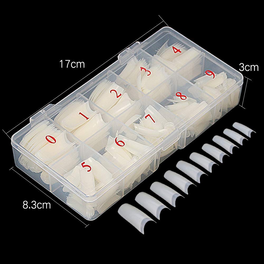 FAMEZA Clear Acrylic Nail Tips - 200 Pcs Natural Fake Nails in 10 Sizes with Storage Box - Perfect for Nail Salon, DIY Manicure & Home Nail Art