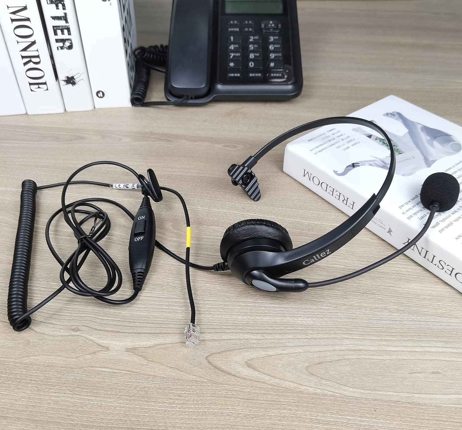 RJ9 Noise Cancelling Wired Headset with Microphone - Compatible with Grandstream GXP1610, Yealink SIP T41P/T42S/T46/T48S, Snom 300/320/712, Avaya 9608/J179, Panasonic Phones - Office & Call Center Use