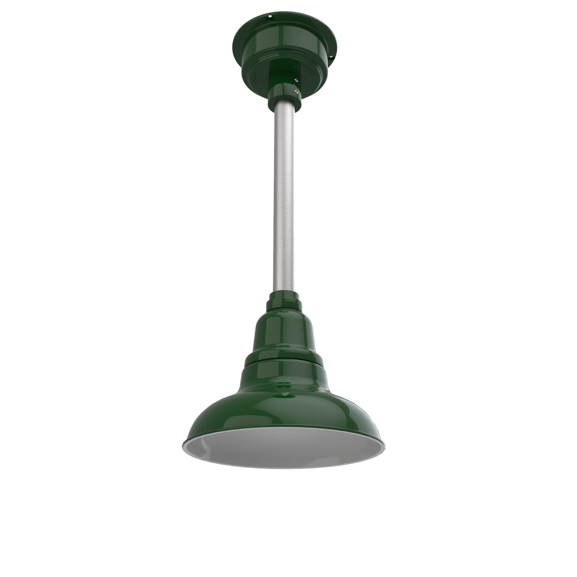 Vintage Green 8 Inch Dahlia LED Pendant Barn Light with Galvanized Silver Down Rod - Farmhouse Kitchen Island Lighting, Restaurant Cafe Decor, Industrial Style Home Fixture