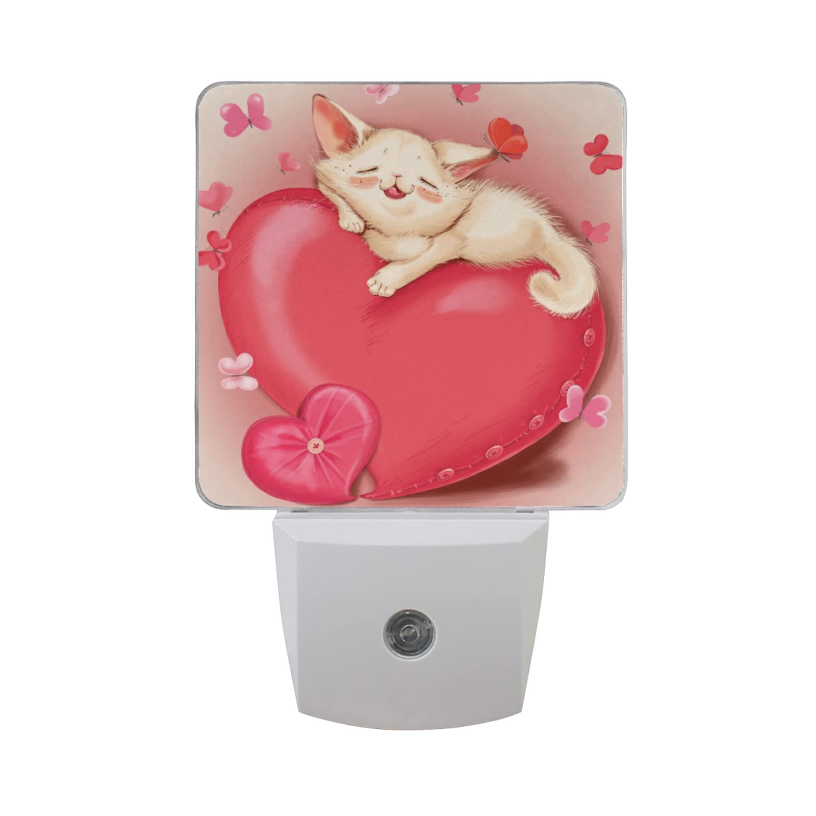 JHKKU 2-Pack LED Night Light with Love Cat & Butterfly Design - Auto Sensor Plug-in Night Lamp (0.5W) for Bedroom, Bathroom, Hallway, Staircase - Perfect for Kids Rooms, Nursery, Elderly Safety & Nighttime Navigation