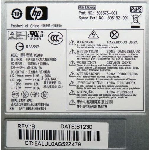 HP Compaq D10 240P2A PC9055 PC9058 PS 4241 9HF 240W Small Form Factor (SFF) Power Supply Replacement - Compatible with HP Desktops (Model: 508152-001) - Ideal for Office Workstations & Home PC Upgrades