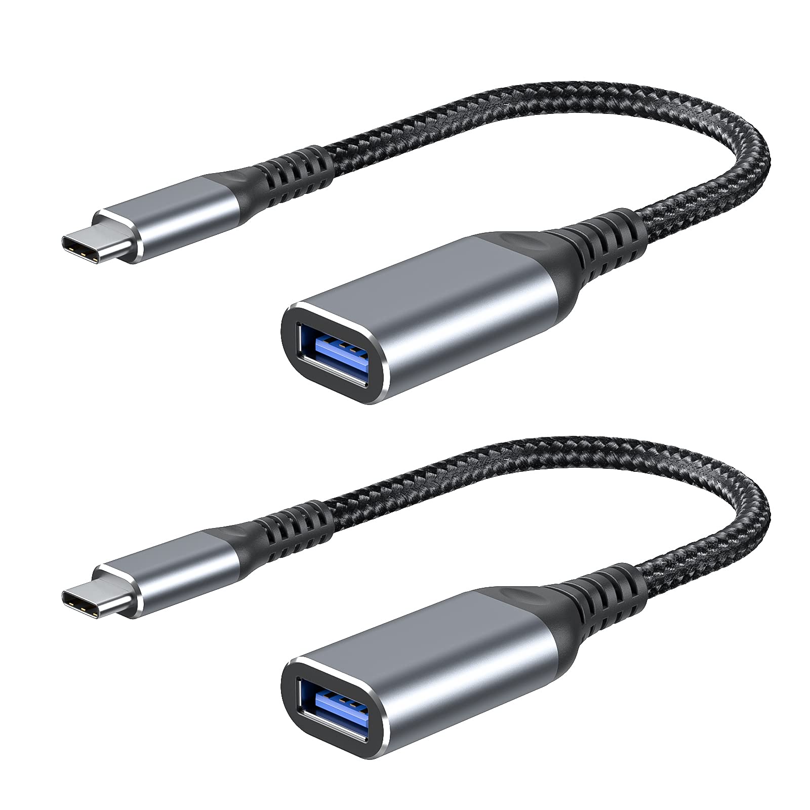 USB C to USB 3.0 Adapter (2-Pack) - Type C Male to USB Female Converter for Fast Charging & Data Transfer - Compatible with iPhone 15, MacBook, Samsung Galaxy, Laptop & PC - Silver 3.9 Inch - Perfect for Travel, Office & Home Use