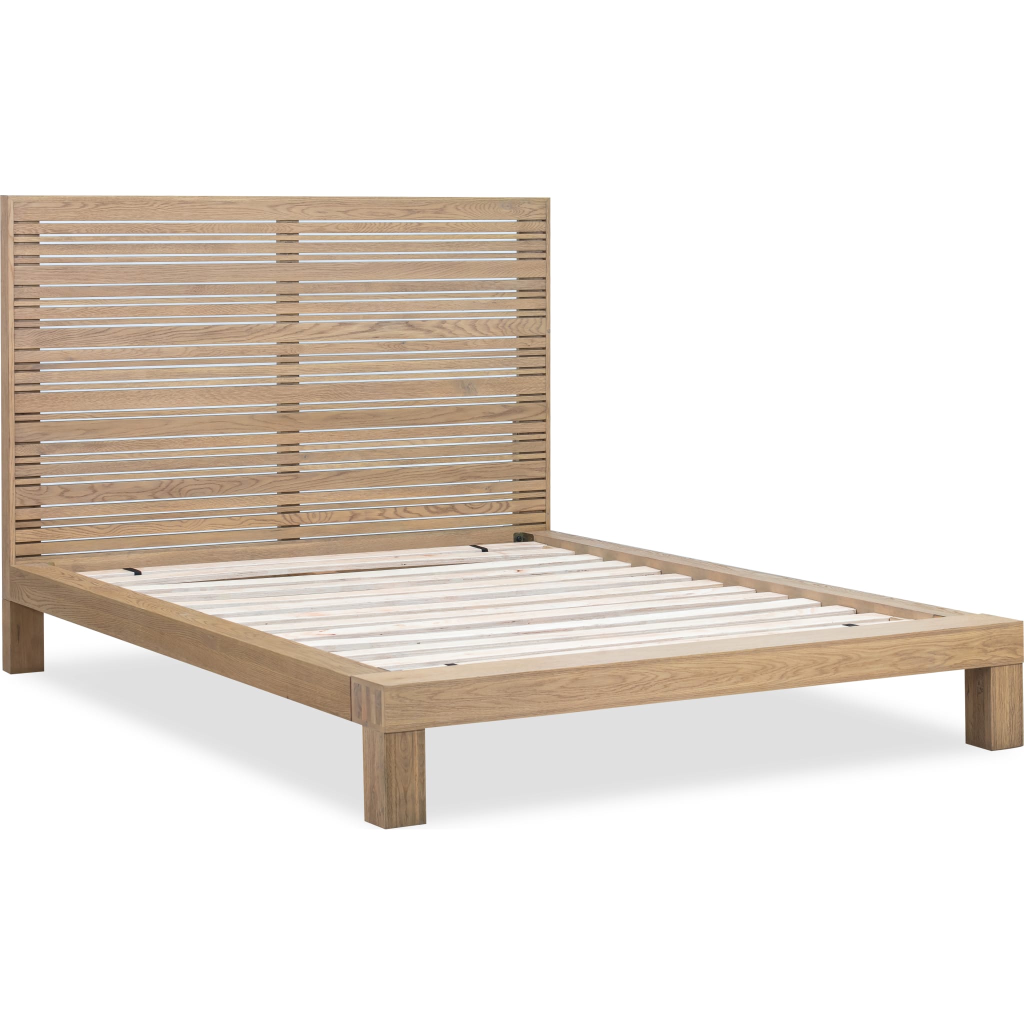 Solid Oak Slatted Platform Bed Frame - Blonde Finish, Queen Size, Modern Minimalist Wooden Bed with Sturdy Support - Perfect for Bedroom, Guest Room, and Dorm Furniture