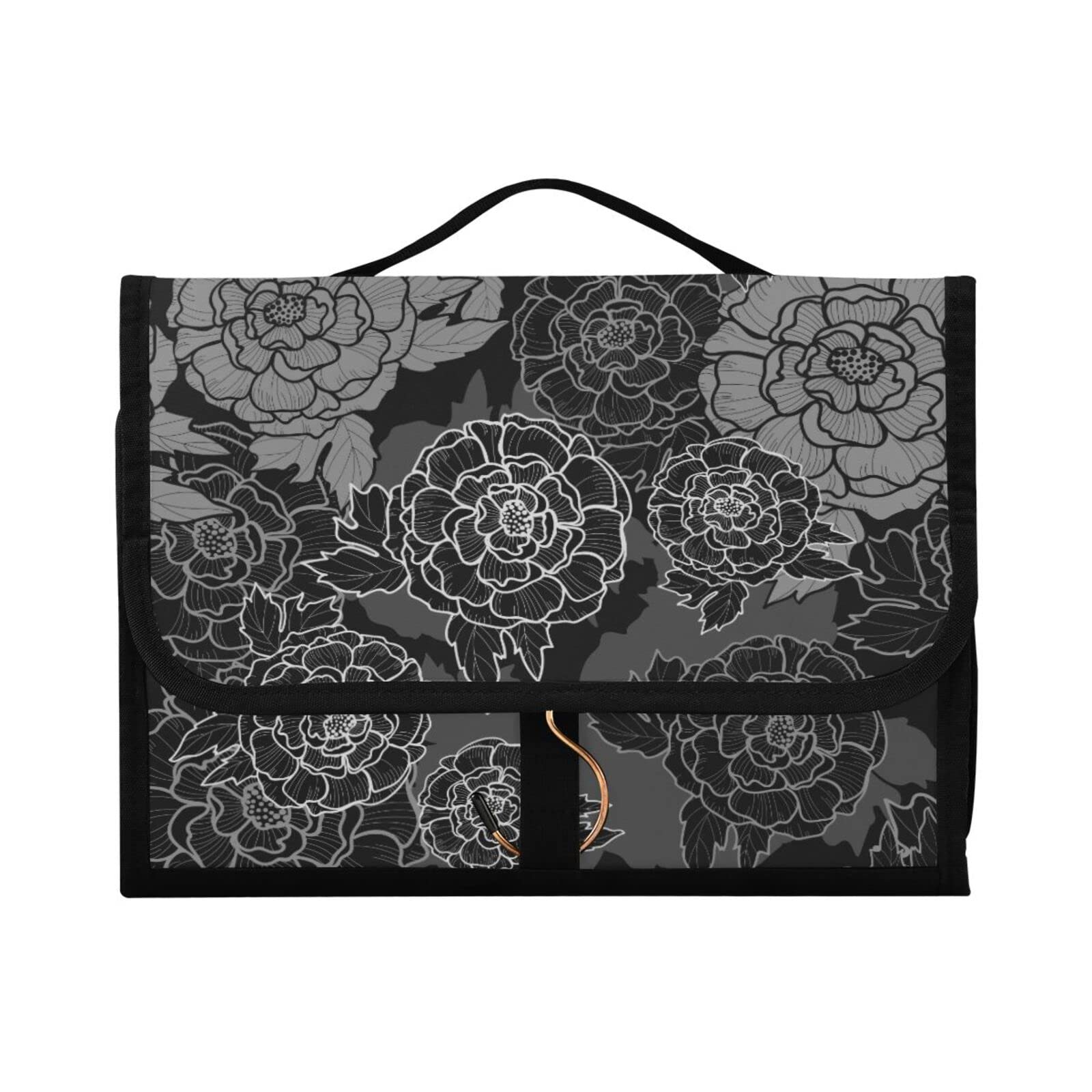 Susiyo Peony Black & White Toiletry Bag Set of 3 - Portable Travel Cosmetic Cases & Makeup Brush Organizer for Women & Girls | Perfect for Vacation, Gym & Daily Essentials Storage