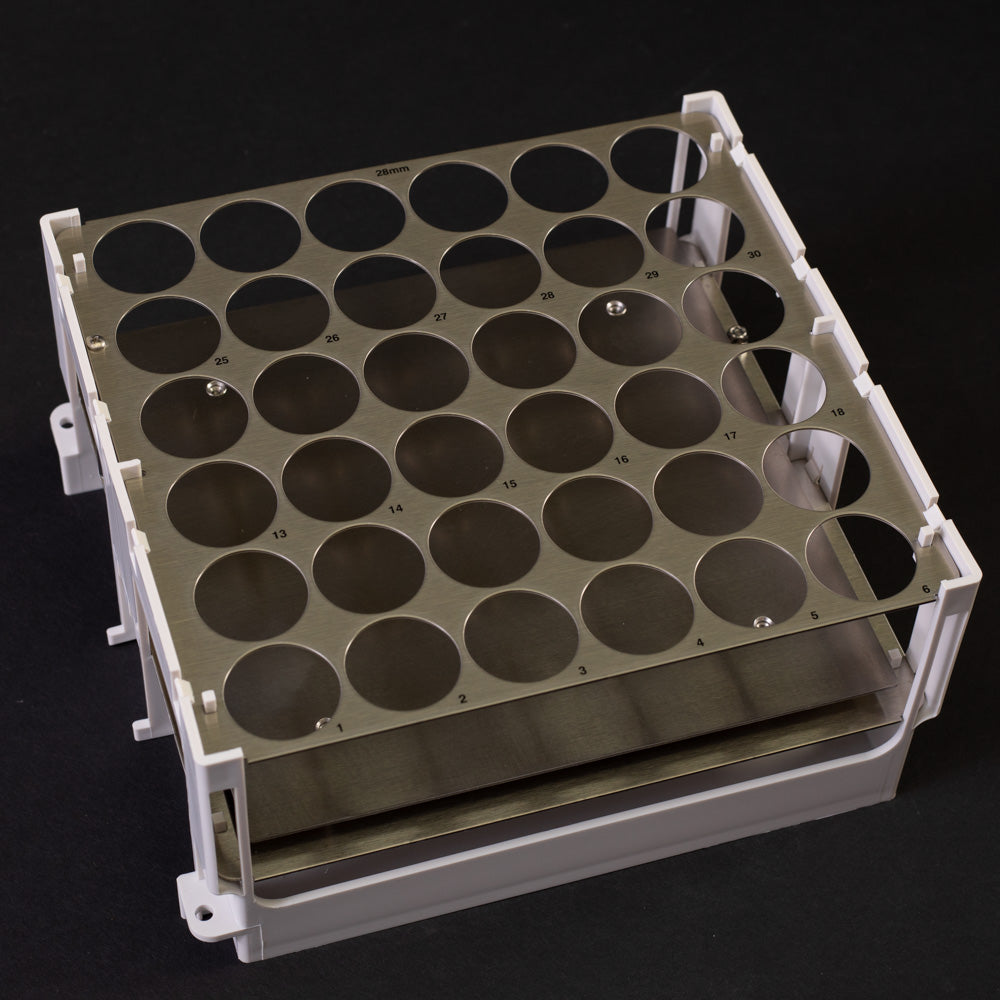 Foxy® R1 & R2 28mm Scintillation Vial Racks - Holds 36 Vials - Perfect for Lab Organization & Sample Storage in Research Facilities