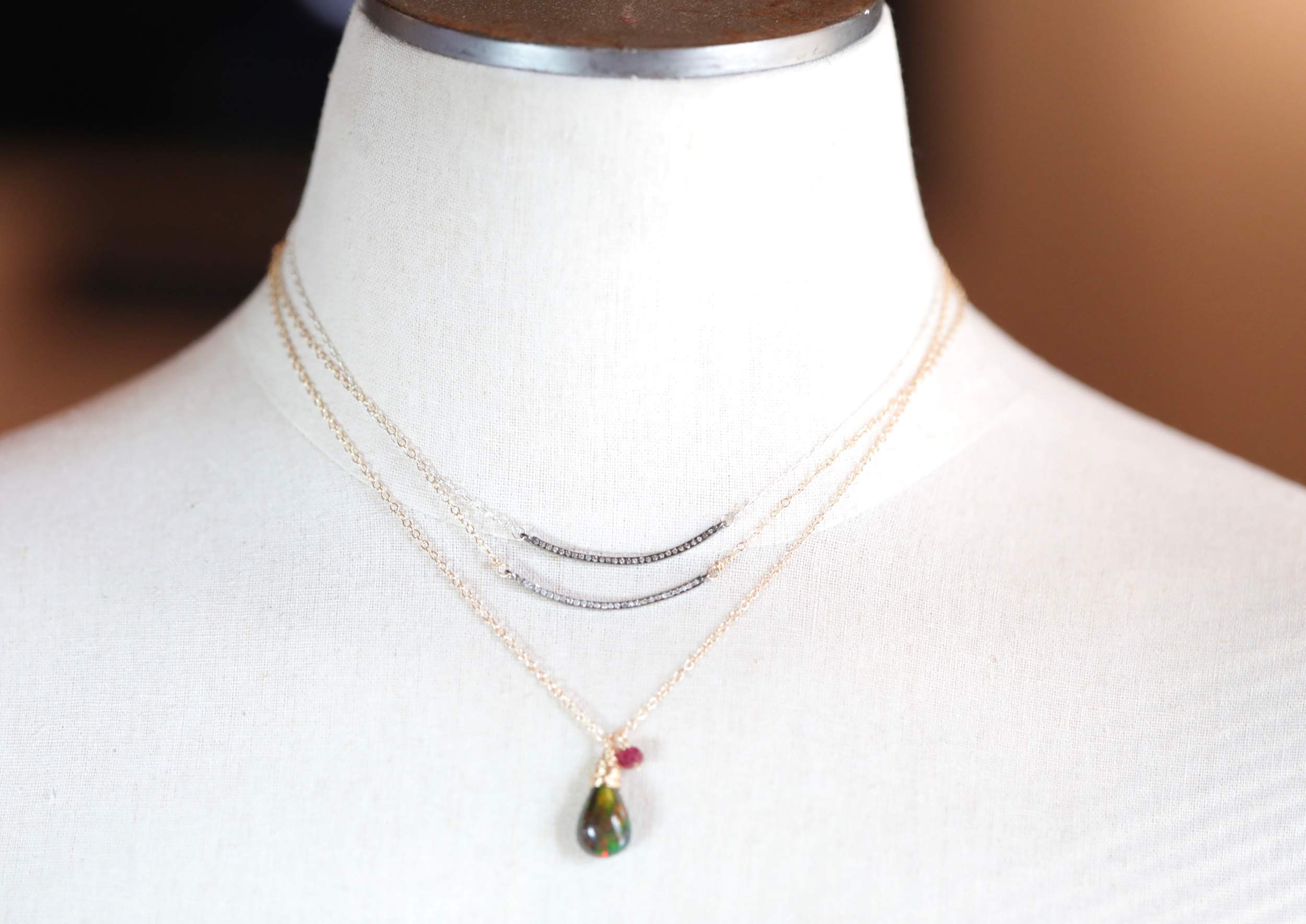Elegant Curved Diamond Gemstone Bar Necklace - Sterling Silver & 14k Gold Filled Smile Pendant - Perfect Women's Jewelry Gift for Christmas, Anniversary & Special Occasions