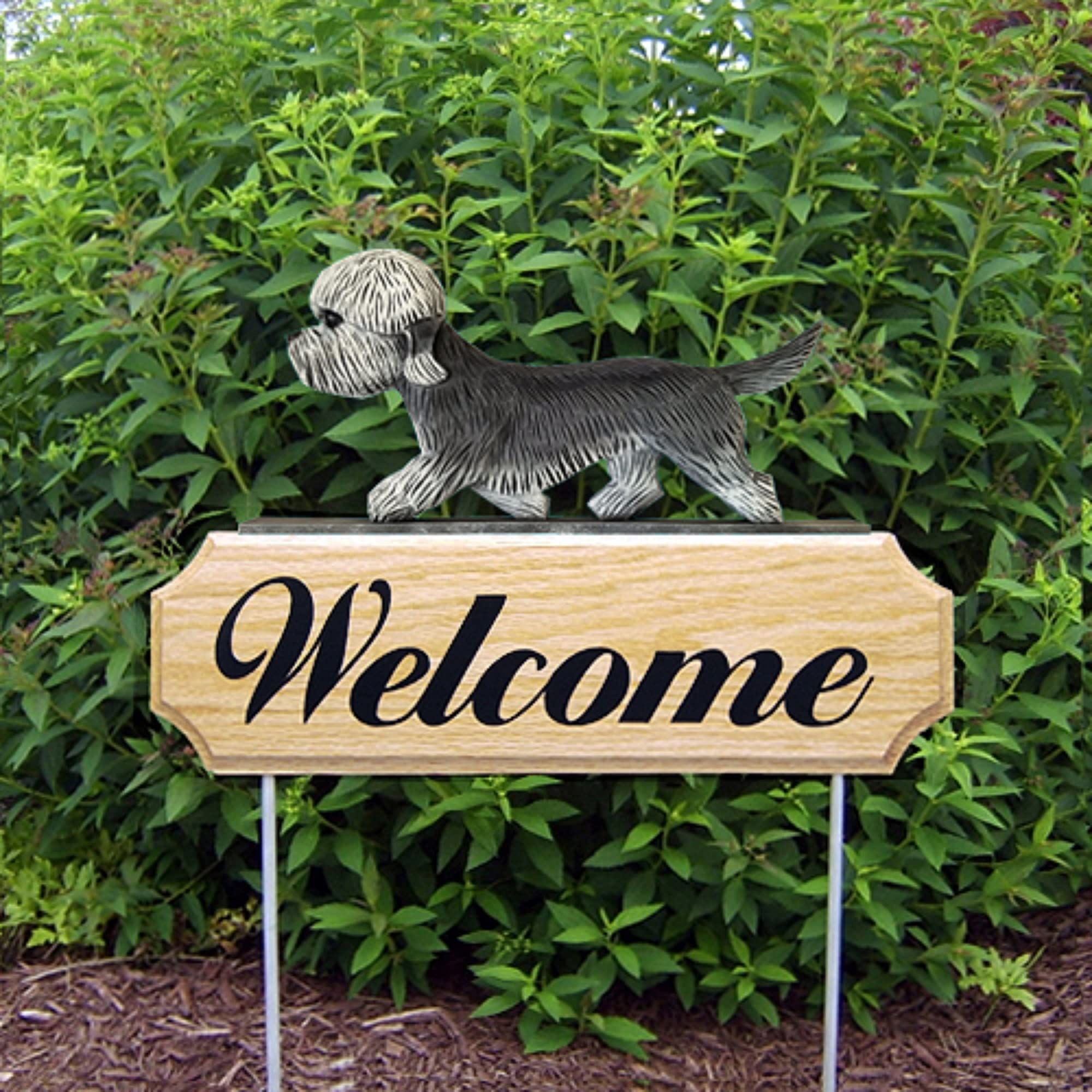 Handcrafted Dandie Dinmont Wood Welcome Sign for Outdoor - Weatherproof Pepper Gray Finish | Perfect for Front Porch, Garden Gate & Farmhouse Entryway Decor