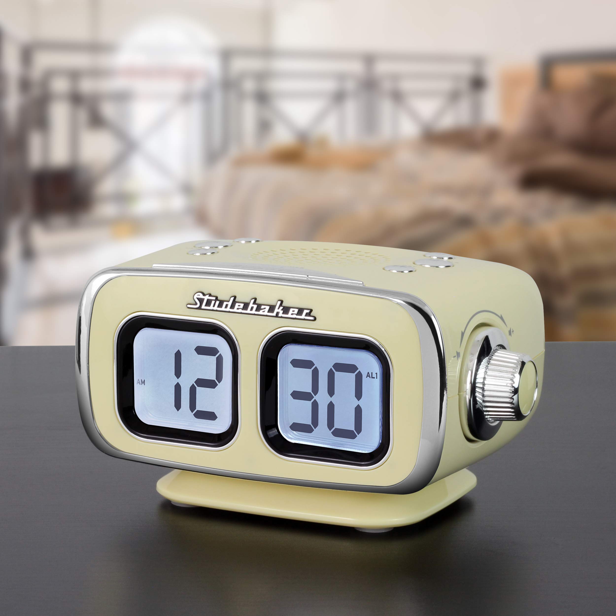 Studebaker Large Display LCD AM/FM Retro Clock Radio with USB, Bluetooth & Aux-in - Vintage Alarm Clock for Bedroom, Kitchen, Office (Cream White) | Perfect for Nightstands, Countertops & Small Spaces