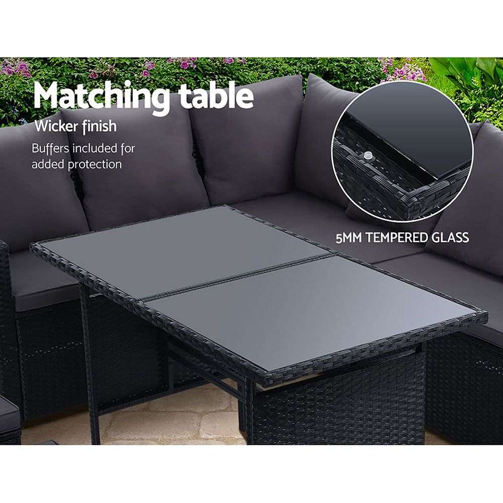 Premium Gardeon 9-Piece Outdoor Wicker Patio Furniture Set - Black Dining Table & Sofa Lounge Set for Backyard, Garden, Poolside & Deck