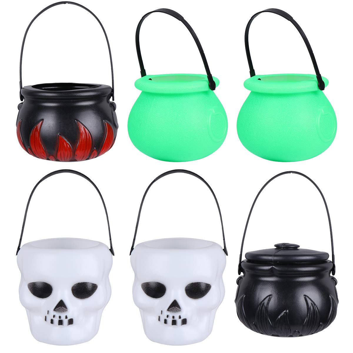 LIOOBO 6-Piece Halloween Witch Candy Bucket Set - Portable Black Cauldron with Lid, Trick-or-Treat Bags for Kids, Plastic Candy Bowl for Parties & Cosplay | Perfect for Halloween Decorations, Trick-or-Treating & Themed Events