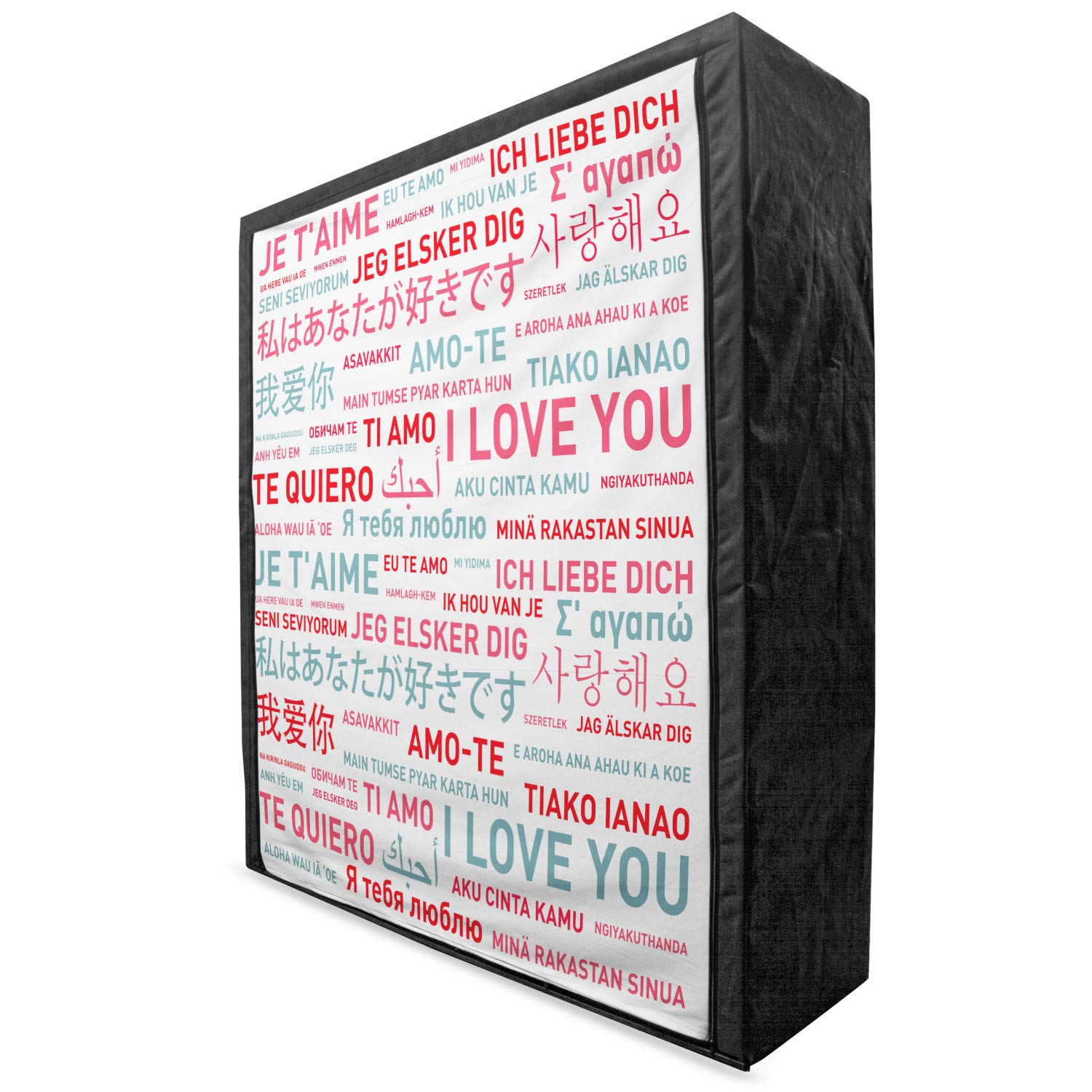 Ambesonne Love Portable Fabric Wardrobe - Multilingual Emotional Messages, Cultural Art Theme Clothing Organizer with Shelves (59