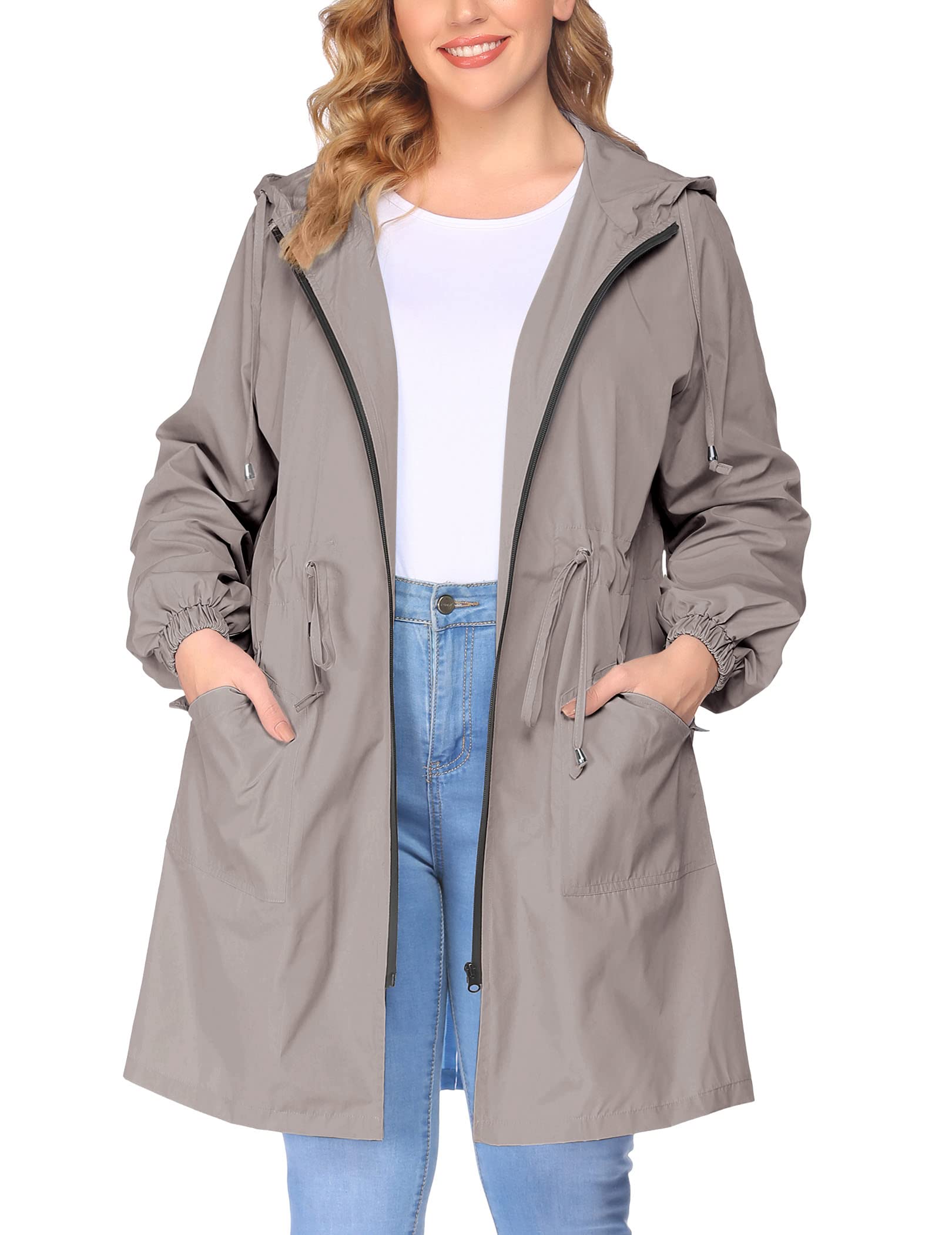 IN'VOLAND Women's Waterproof Rain Jacket Plus Size Long Hooded Windbreaker Lightweight Raincoat with Pockets - Perfect for Outdoor Hiking, Commuting & Travel in Rainy Weather