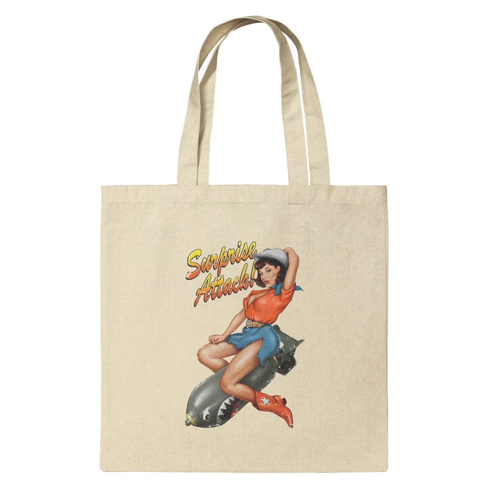 GRAPHICS & MORE Surprise Attack Pin Up Girl Missile Design Reusable Grocery Tote Bag - Eco-Friendly Shopping & Travel Tote for Women, Beach, Market, and Daily Use