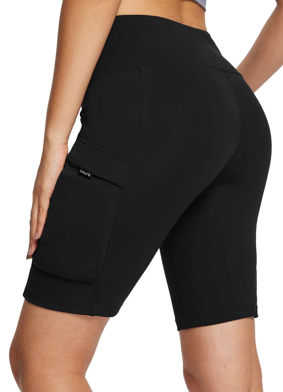 Baleaf Women's High Waist Hiking Shorts with Zip Pockets - Breathable Biker Shorts for Running, Outdoor Travel & Workout - Perfect for Hiking, Gym and Casual Wear
