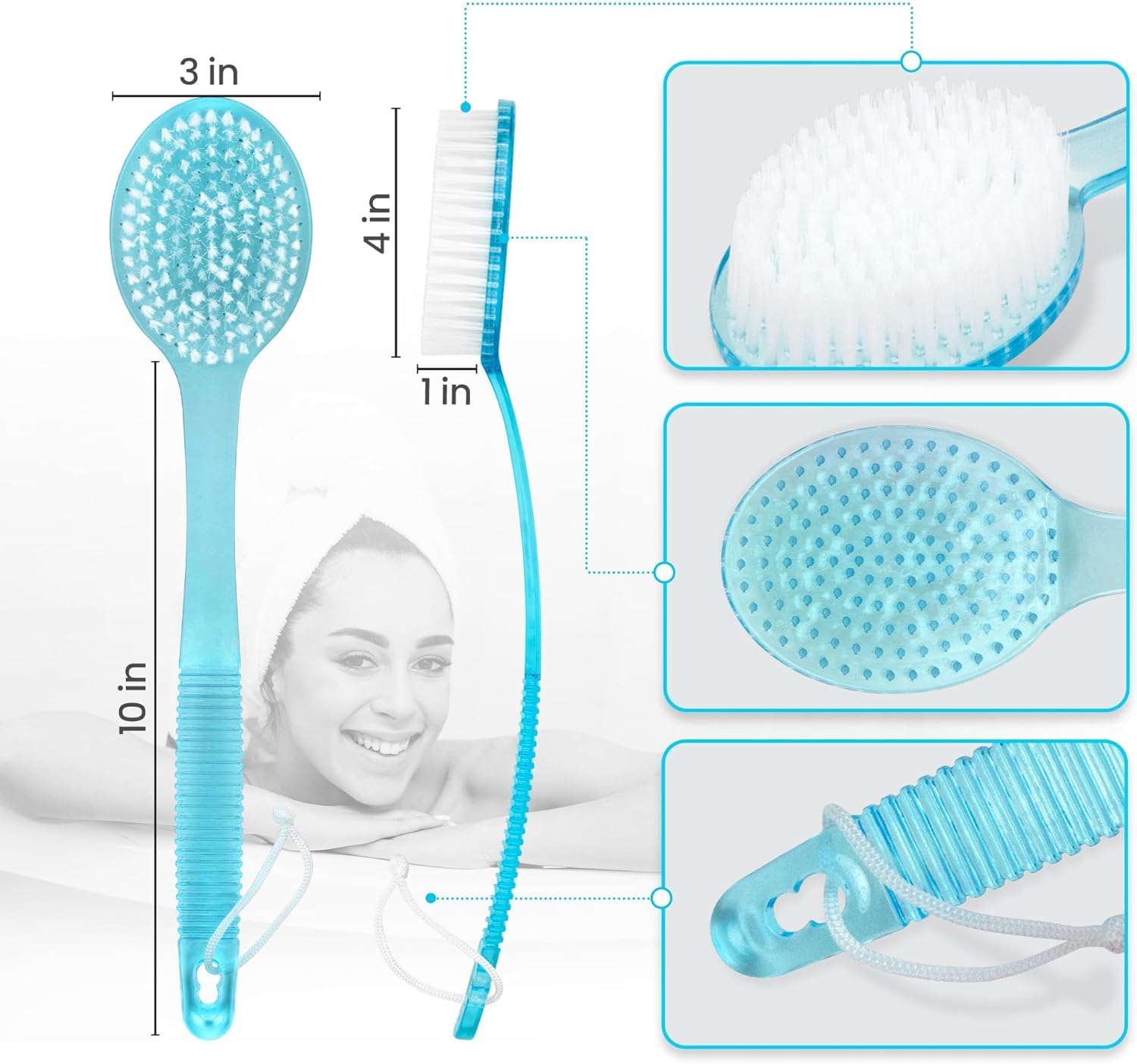 KYNA Long Handle Soft Bristle Bath Brush - Exfoliating Body Scrubber for Men & Women (Random Colors) | Back Scrubber for Shower, Bath & Spa | Perfect for Exfoliation & Deep Cleaning
