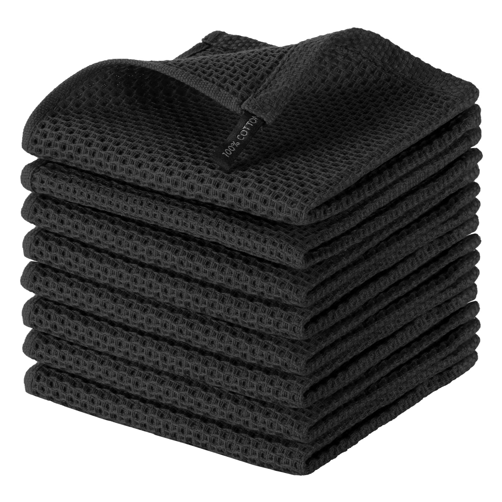 Joybest 8-Pack Cotton Waffle Weave Dish Cloths - Ultra Soft & Absorbent Kitchen Towels (12x12 Inches, Black) | Quick Drying Washcloths & Dish Rags for Cooking, Cleaning & Dish Drying