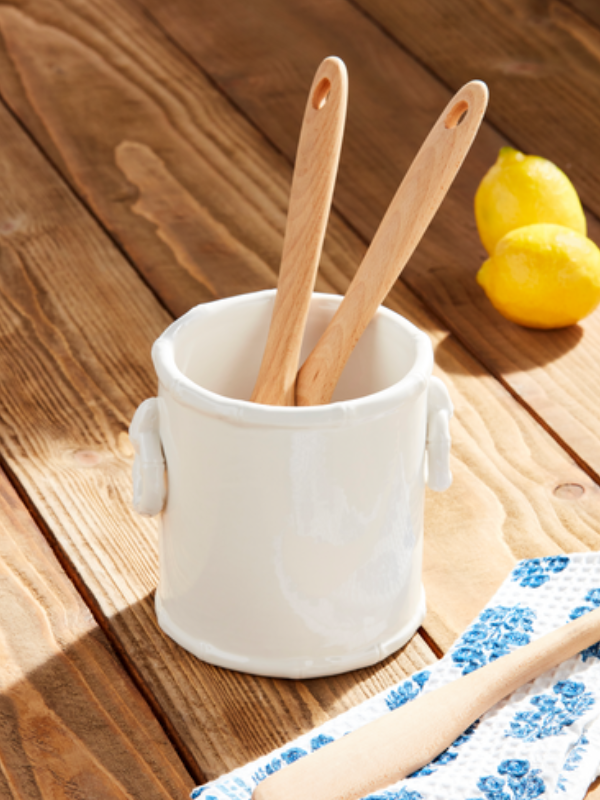 Premium Ceramic Bamboo Handle Utensil Holder - Stylish Kitchen Organizer for Spoons, Forks & Cooking Tools - Perfect for Countertop, Drawer or Pantry Storage