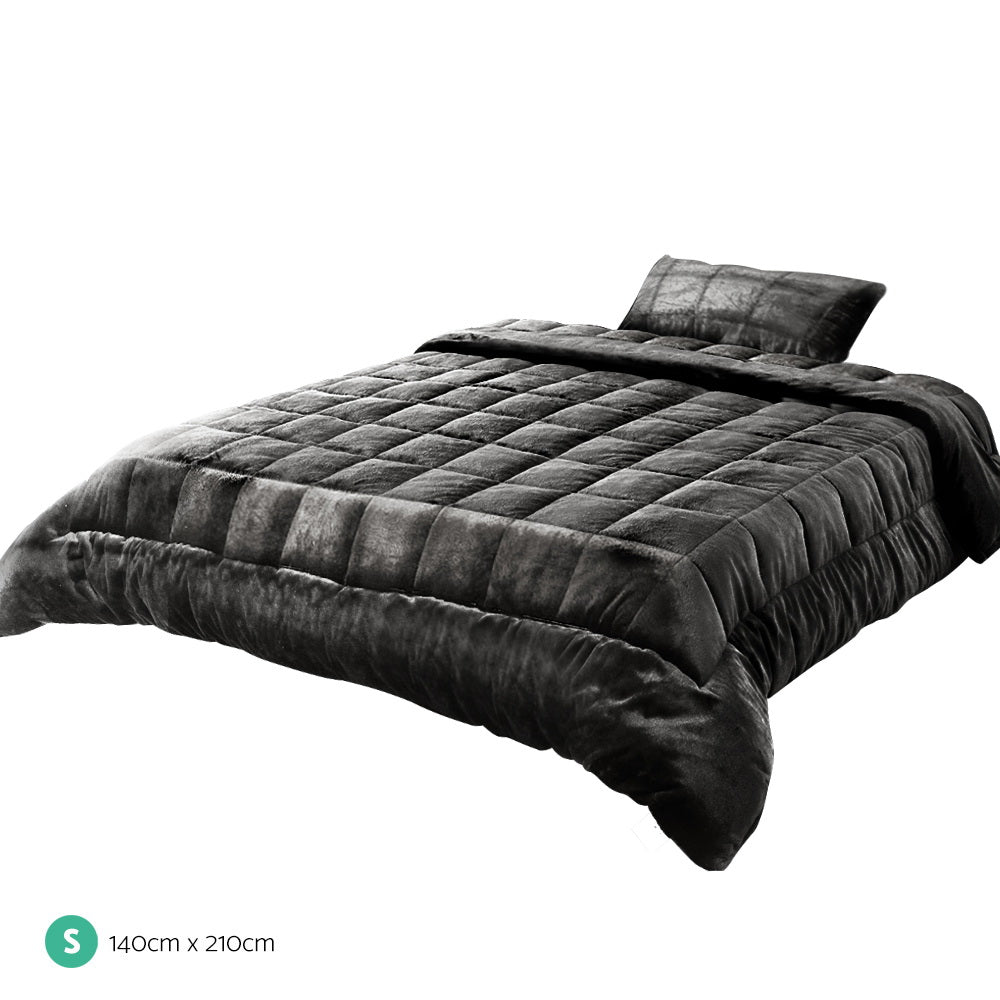 Premium Faux Mink Quilt Fleece Throw Blanket - Soft & Cozy Comforter Duvet Cover - Charcoal Grey Single Size - Perfect for Bed, Sofa, and Winter Nights