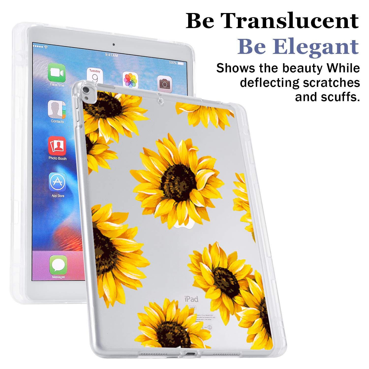 JOYLAND Sunflower iPad Pro 12.9 Case (2018 Model) - Clear Floral TPU Cover with Pencil Holder | Anti-Scratch & Shockproof Slim Fit Protection | Perfect for Work, School & Travel